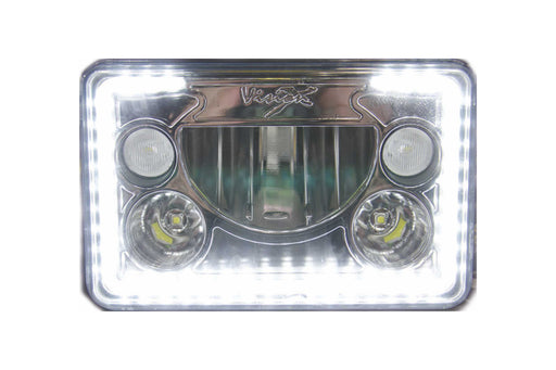 Vision X LED Headlights: (Each / 4x6in Rectangle / Chrome / White Halo) (SKU: XIL-46D)