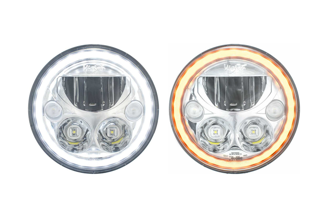 Vision X LED Headlights: (Each / 7in Round / Black / Amber Halo) (SKU: XIL-7RDBA)
