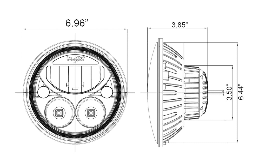 Vision X LED Headlights: (Each / 7in Round / Chrome / Amber Halo) (SKU: XIL-7RDA)