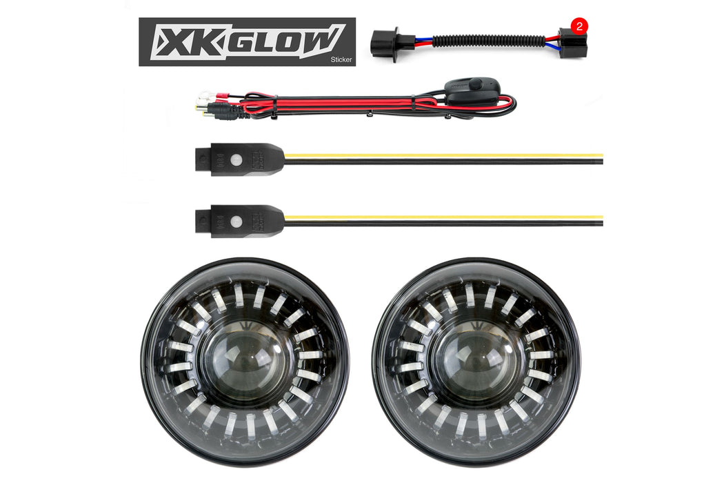 XK Glow XKChrome RGB LED 7in Wrangler TJ/JK Headlight Kit w/ Dash Mount Controller (SKU: XK-7IN-JP-KIT-DM)