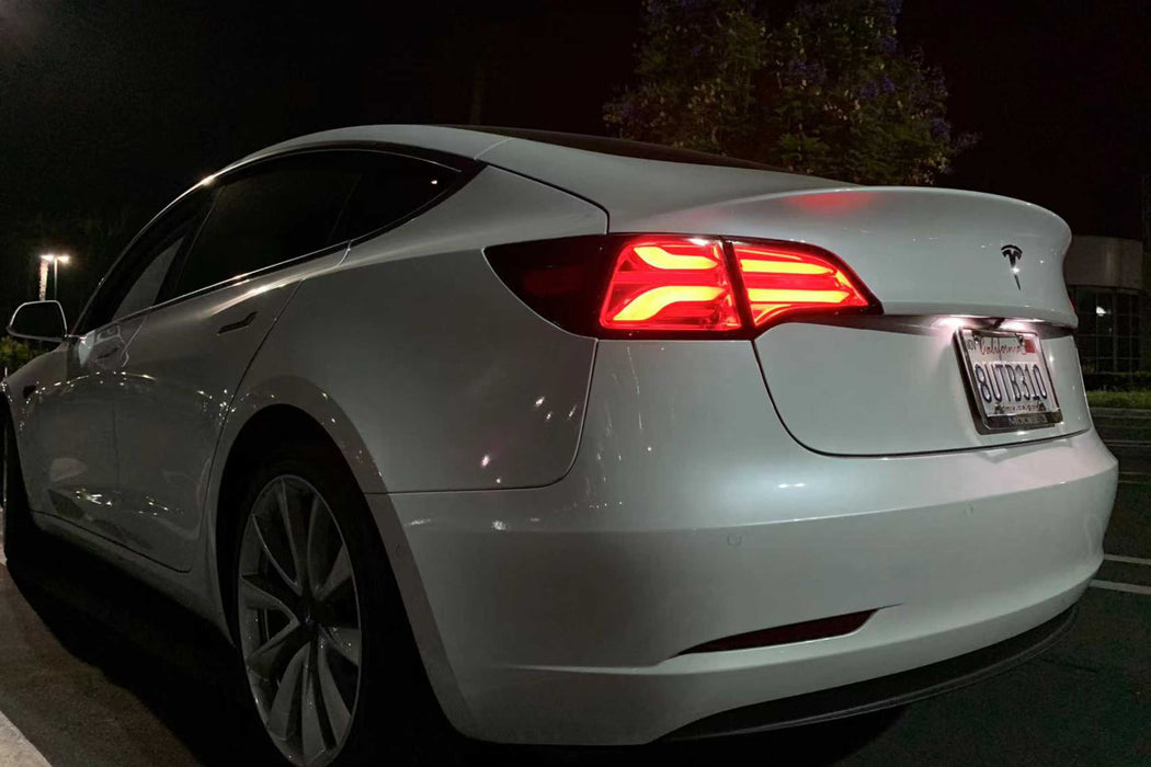 AlphaRex Pro LED Tails: Tesla Model 3 (17-22) / Model Y (w/ Red Turn Signals) (20-22) - Red (SKU: 601020)