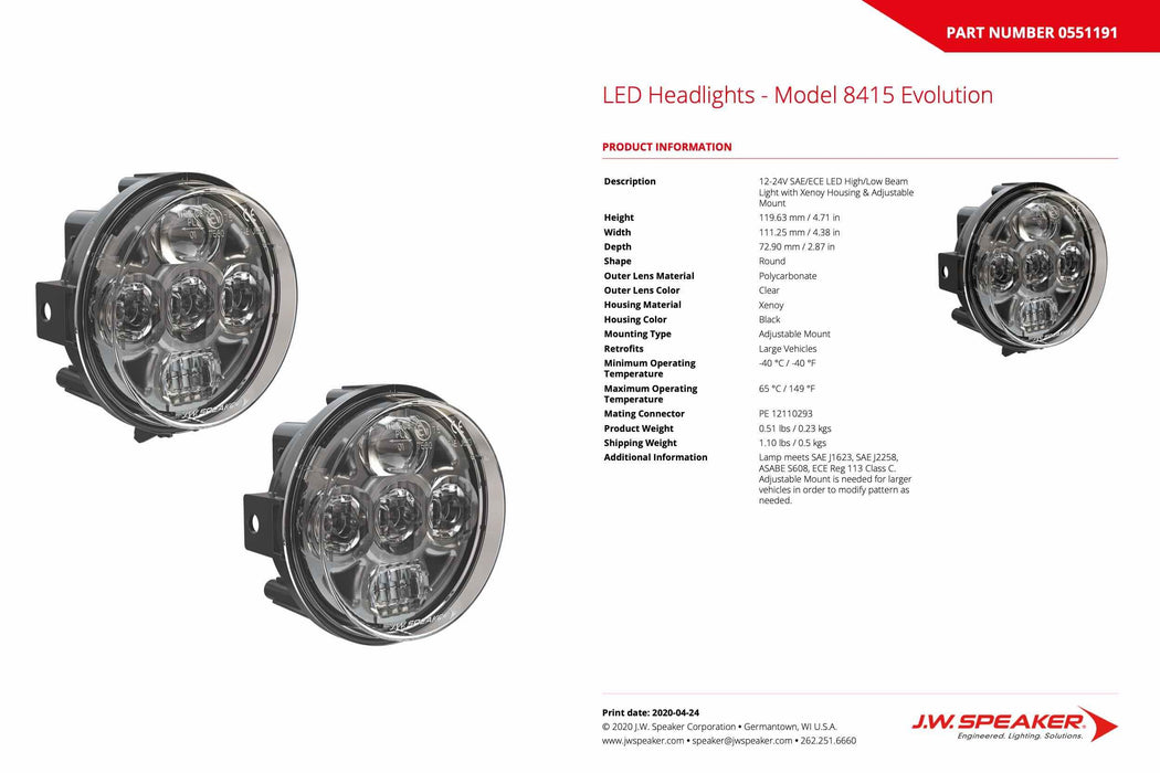 JW Speaker 8415-EV 12/24V Highbeam/Lowbeam Mount (SKU: 551761)