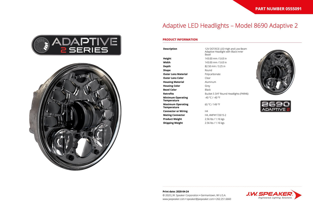 JW Speaker 8690A2-12V LED Headlight (Black) (SKU: 555091)