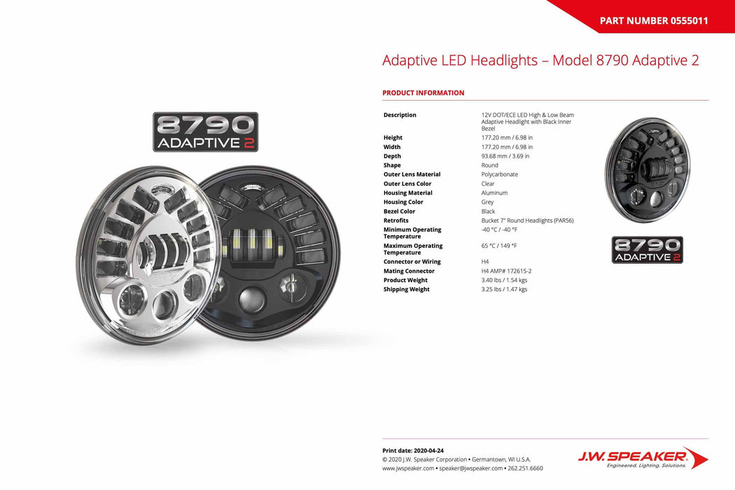 JW Speaker 8790M 12V Fixed Headlight (Black) (SKU: 553421)