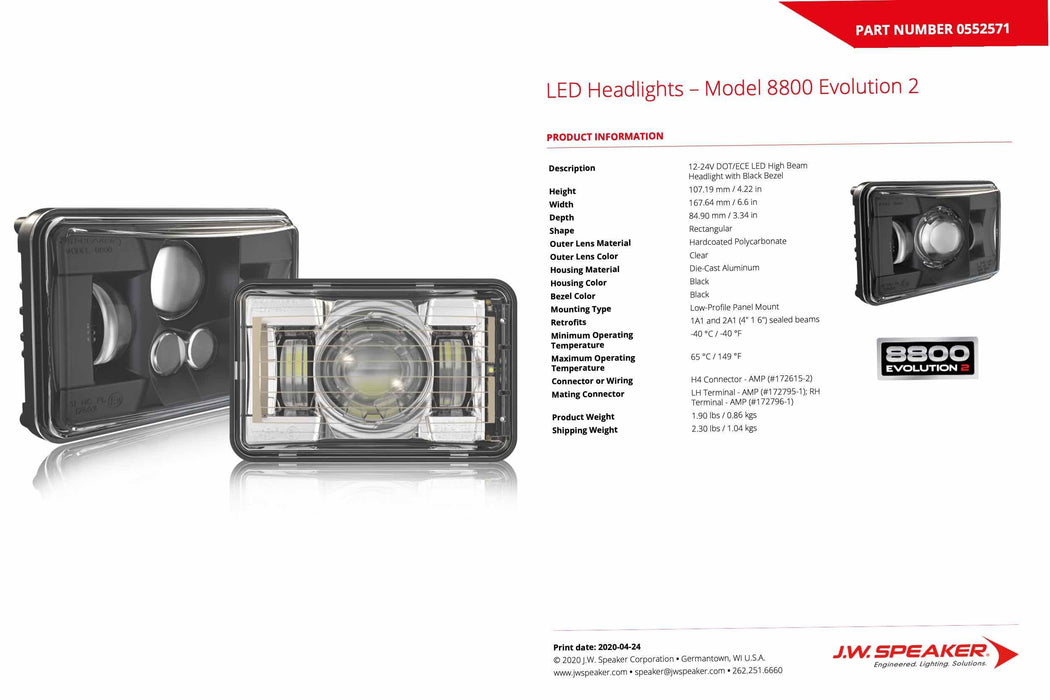 JW Speaker 8800H EV2 12/24V Low Beam SAE/ECE (RHT / HEATED / BLACK) (SKU: 552651)