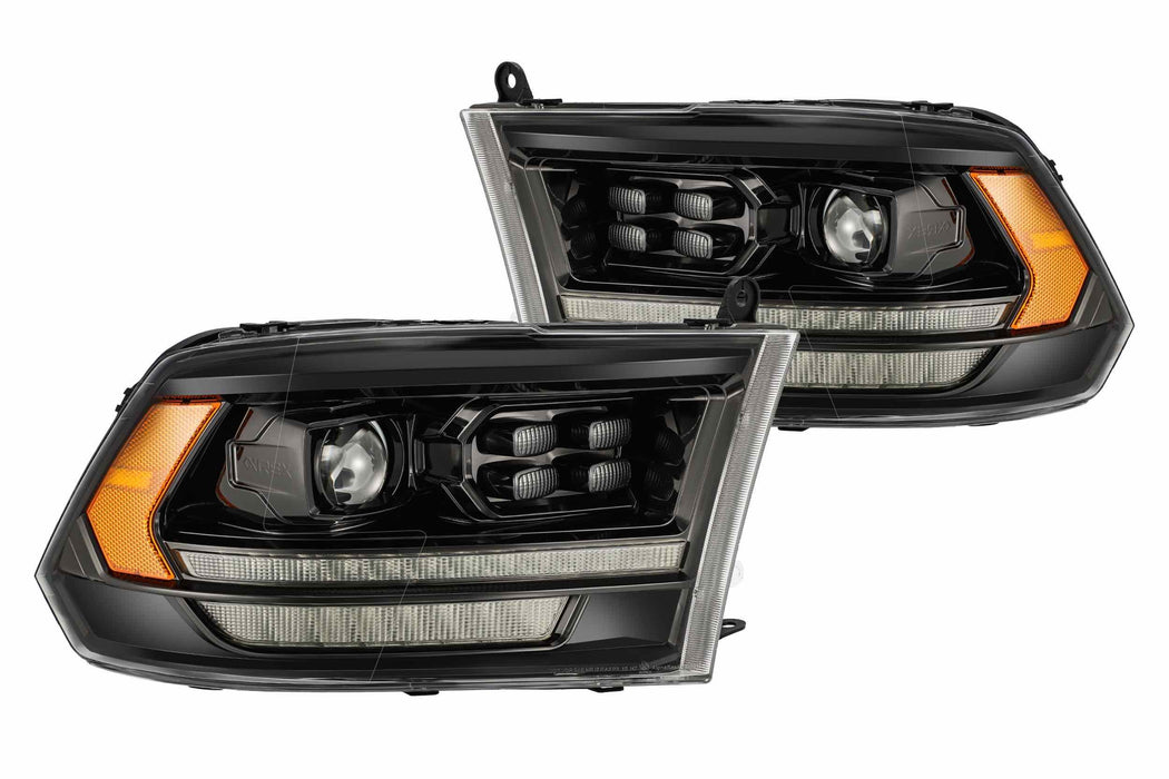 AlphaRex Pro Halogen Headlights: Dodge Ram (09-18) (19+ HD Look) - Alpha-Black (Set) (SKU: 880524)