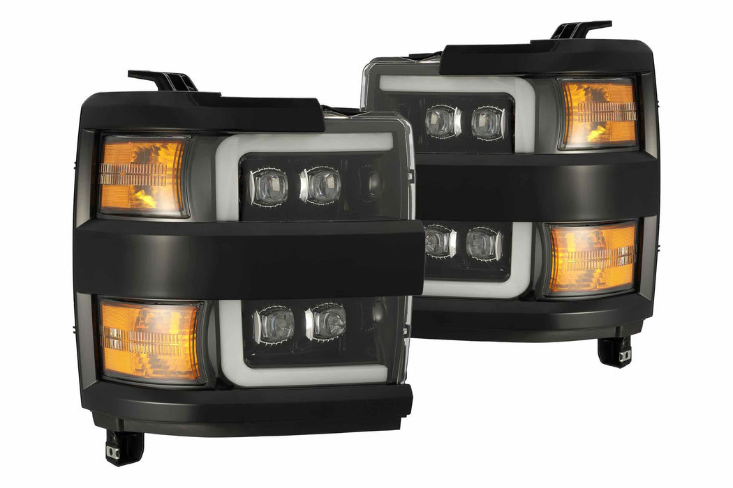 AlphaRex Nova LED Headlights: Chevy Silverado HD (15-19) - Jet Black w/ Chrome Grille (Set) (SKU: 880229)