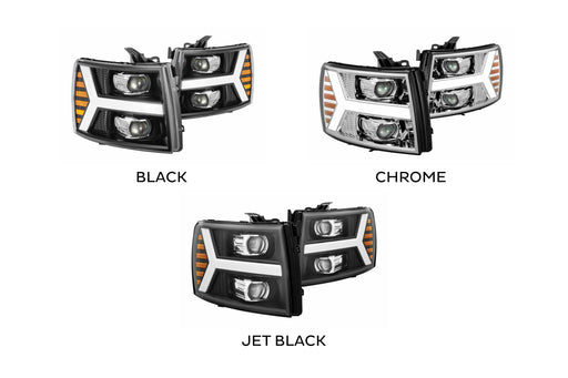 AlphaRex Pro Halogen Headlights: Chevy Silverado 1500 (07-13) - Jet Black (Set) (SKU: 880206)
