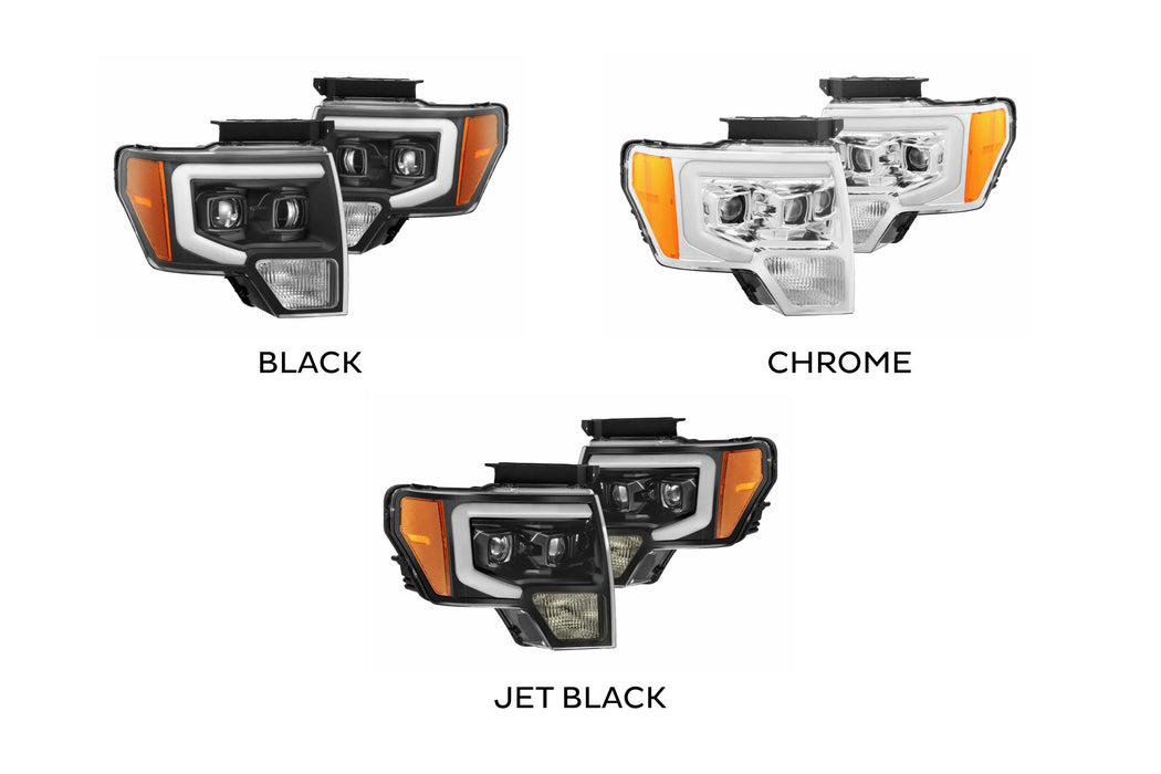 AlphaRex Luxx LED Headlights: Ford F150 (09-14) - Jet Black (Set) (SKU: 880177)