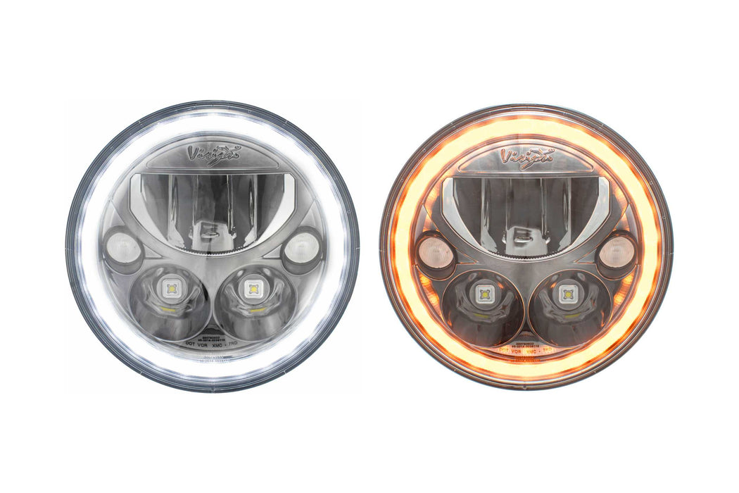 Vision X LED Headlights: (Each / 7in Round / Black / White Halo) (Motorcycle Spec)