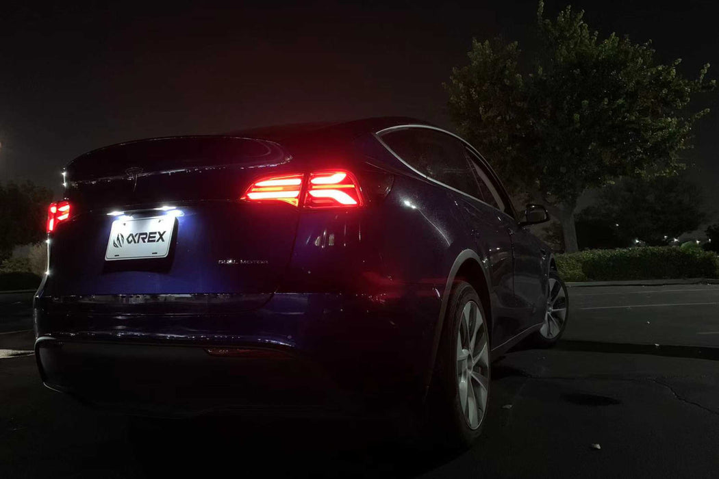 AlphaRex Pro LED Tails: Tesla Model 3 (17-22) / Model Y (w/ Red Turn Signals) (20-22) - Jet Black (SKU: 601010)