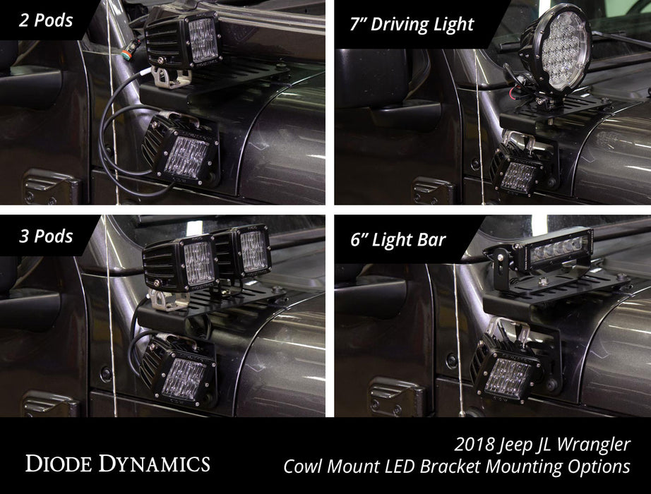 2018-2021 Jeep JL Cowl Bracket Kit Diode Dynamics (Kit)