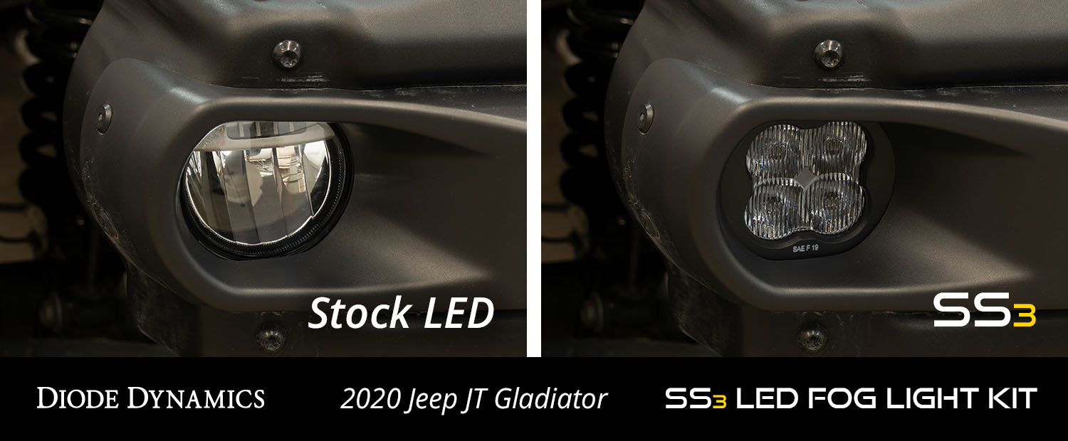 SS3 LED Fog Light Kit for 2020 Jeep Gladiator Rubicon White SAE/DOT Driving Sport (Steel Bumper) (Pair)