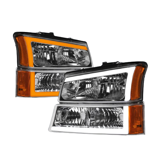 Chevrolet Silverado (03-07; Cateye): LED DRL Sequential Switchback (White/Amber) Chrome Headlight Assemblies