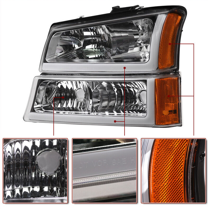 Chevrolet Silverado (03-07; Cateye): LED L-DRL Sequential Switchback (White/Amber) Chrome Headlight Assemblies
