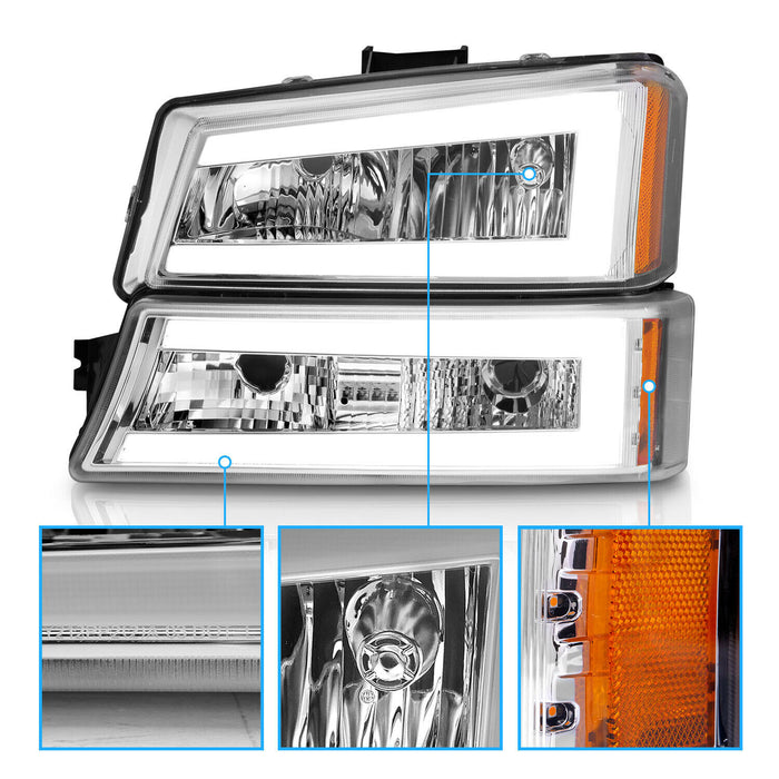 Chevrolet Silverado (03-07; Cateye): Chrome LED DRL Headlight Assemblies
